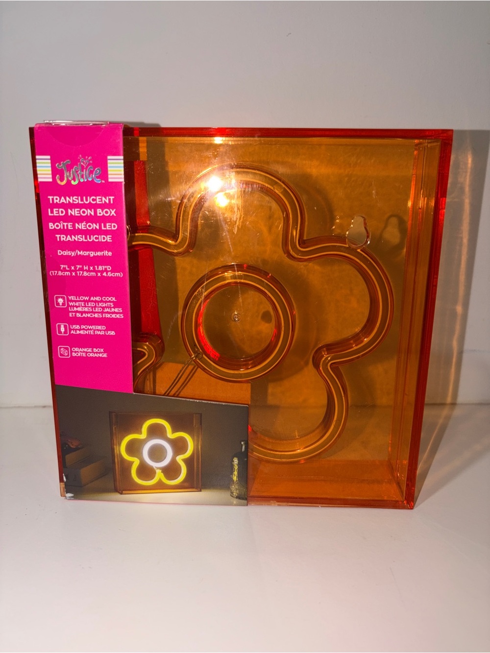 Justice Daisy Translucent LED Neon Box Light USB Powered Flower Room Decor NIB